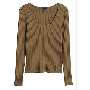 Halogen Rib Scoop Neck Sweater In Olive Women's XXl
